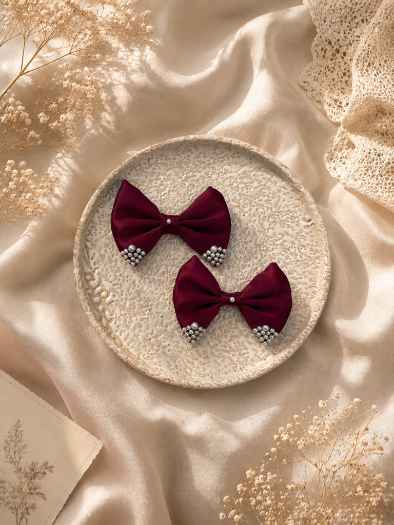 Satin Pearl Bow | Wine