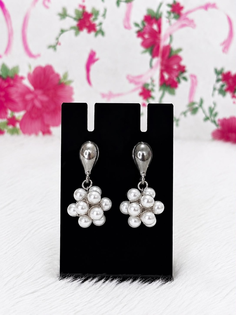 [ER009] Silver Pearl Cluster Drops | Silver