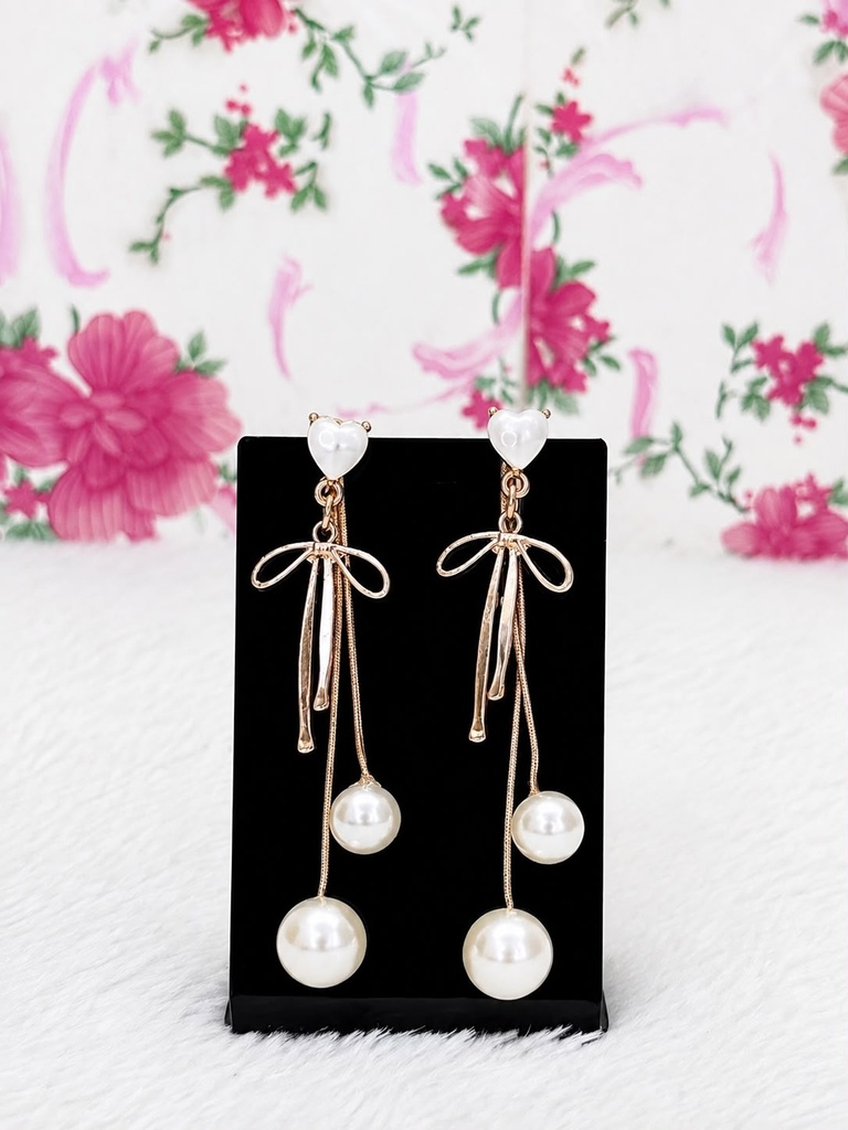 [ER010] Rose Pearl Bow Drops