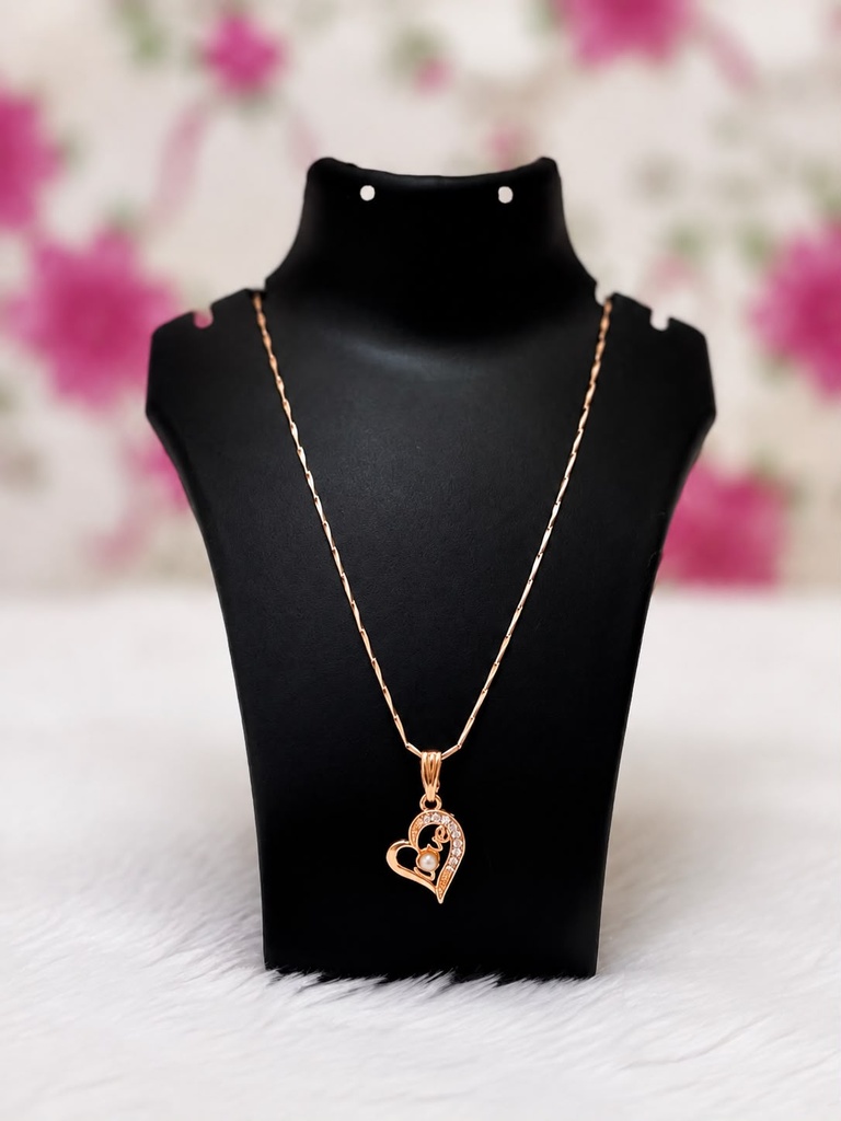 [NL011] Rosy Heart Pearl Pendant Necklace